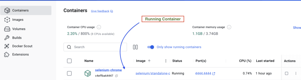 Selenium chrome running in Docker