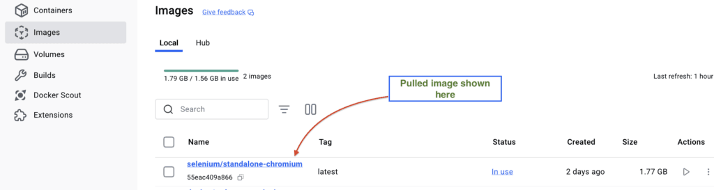 Selenium image pulled in Docker